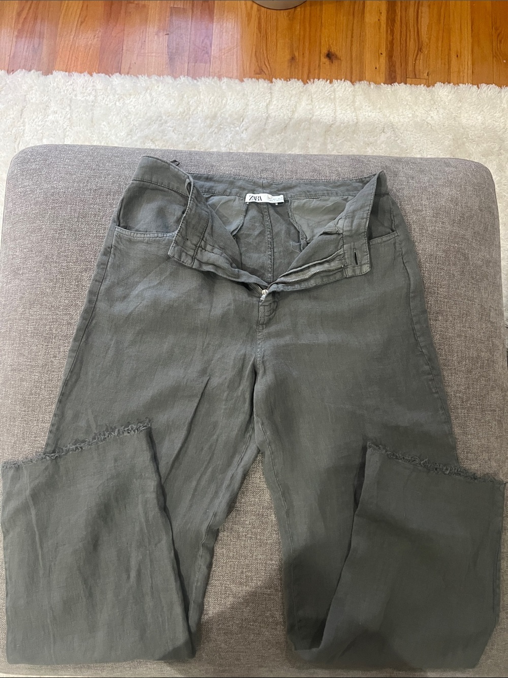 Zara Olive Green Wide-Leg 100% linen pant